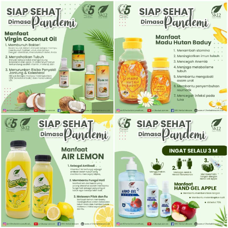 Disaat Pandemi covid-19 makin mewabah begini,tingkatkan sistem kekebalan tubuh Anda, itu yang paling utama, biarpun tubuh anda di tutup dngn berlapis2 APD, kalau sistem imun anda tidak kuat tetap aja kebobolan yuk tingkatkan sistem imun anda dg mengkonsumsi:🌿 VCO SR12 sebagai imun booster, VCO SR12 itu di ambil dari daging kelapa segar grade A, dg teknik cold press, tanpa pemanasan matahari maupun kompor. VCO SR12 itu bening, tidak keruh tidak tengik🌿MADU HUTAN BADUY SR12 juga untuk kekebalan anda, madu murni tanpa campuran apapun🌿LEMONKUH SR12, sari Lemon murni 99,96% juga bisa meningkatkan sistem kekebalan tubuh🌿 GOMILKU SR12 (Susu Kambing Etawa)utk kekebalan tubuh🌿 Gunakan Hand Gel Apple SR12 untuk perlindungan dari luar.Hand Sanitizer SR12 ini tidak menyebabkan tangan kering meski dipakai berkali-kali, HS ini malah melembutkan kulit, bisa basmi kapalan lo🤩keren bin mantul kan?👍Aromanya ringan tidak menyengat, wangi apelReadyWa/telegram👉0821-5799-8873AGEN RESMI SR12 HERBAL SKINCARE BALIKPAPAN
