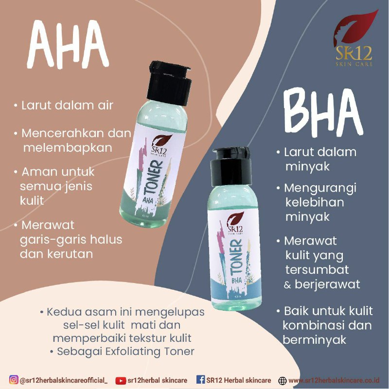 READY...🥳🥳🥳 💥Toner AHA dan Toner BHA 💥Toner ini selain berfungsi menyegarkan kulit juga bisa  membantu ekspoliasi kulit, mengangkat Sel kulit mati,  sangat cocok untuk yang punya flek hitam dan kusam karena tertumpuk nya sel kulit mati.Jadi toner ini bisa mbantu pengelupasan ringan sel kulit mati tersebut,  tapi bukan ngelupas lapisan kulit epidermis yang sehat lo ya..jadi masih ambang batas aman dan cerah maksimal, Toner ini cocok lah bagi yang pengen cerah dengan cepat 🤭 tanpa menemplok mercury di wajah ya🤗OkkeeyyyYook segera di pinang yuk.WA/telegram 👉0821-5799-8873AGEN RESMI SR12 HERBAL SKINCARE BALIKPAPAN, KALTIM