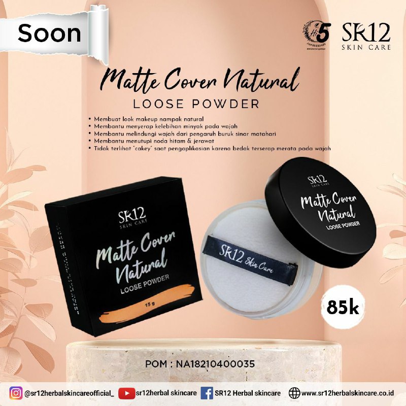 SoonNew Pr0duct 😍🌸🌿Matte Cover Natural SR12Loose Powder/ Bedak tabur yang mudah terserap merata pada wajah, mengandung SPF serta menutupi noda hitam & Jerawat pada wajahInsyaAllah re@dy bulan depan ya..