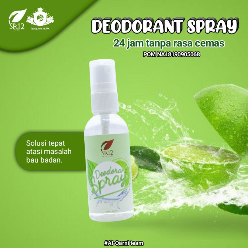 *DEODORANT SPRAY*POM : NA18190905068Netto : 60ml *Kandungan :*Aqua, Potassium Alum (Tawas), Citrus Aurantifolia Oil, Kallum Hidroksida *Manfaat :*Membantu mengurangi keringat yang berlebih dan membantu mengurangi bau badan tidak sedap akibat bakteri.*Cara pakai :*Semprotkan deodorant spray setelah habis mandi di ketiak sebanyak 2-3 semprot lalu usap. _Larutan ini tidak berbau dan tidak beralkohol._*Disarankan pemakaian minimal usia 5 tahun keatas*Wa/telegram 👉0821-5799-8873AGEN RESMI SR12 HERBAL SKINCARE BALIKPAPAN
