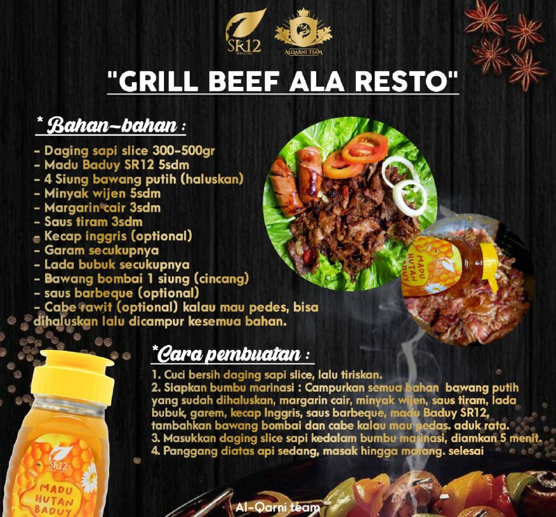 Wah kali ini SR12  punya resep GRILL BEEF ALA RESTO bersama MADU HUTAN BADUY SR12 ....hmmmm... nyummiiii😋😋😋Madu Hutan Baduy SR12 ini adalah madu murni yang diambil langsung dari lebah liar di Hutan Baduy bukan madu ternak, tanpa campuran apapun. Jadi kealamiahannya dan kualitas nya tetap terjaga. Rasa nya pun enak tidak bikin eneg ...manis nya pas . maknyosss👌Ready : 300 gram dan 140 gramWA/Telegram👉0821-5799-8873AGEN RESMI SR12 HERBAL SKINCARE, BALIKPAPAN KAL-TIM