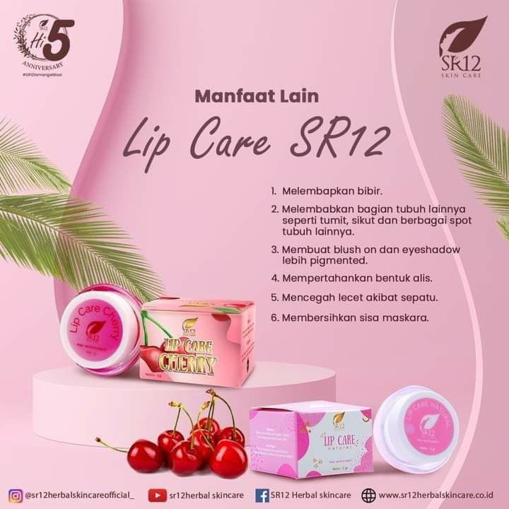 Tahu kah kamu ???Bahwa manfaat tentang lip care SR12 bukan hanya sebatas urusan bibir aja. (Solusi bibir kering, bibir pecah2, mencerahkan bibir hitam)Lip Care SR12 Kalau hanya buat urusan bibir awet pemakaian nya bisa ampe setahun, ampe bosan pakai nya tapi nggak habis2 😅😆(saya aja pake 8 bulan baru habis, padahal pake nya tiap hari 2 kali yaitu pagi dan malam menjelang tidur😎Produk SR12 itu terkesan mahal bagi yang blum tau kualitasnya,SR12 itu awet atau hemat nya kebangetan,  kalau udah rasakan kualitasnya insyaAllah pasti jatuh cinta🥰Yuk oles lip care ke bagian tubuh yg lain juga biar tau manfaat nya yg luar biaza👆👆MasyaAllah😍Komposisi herbal:Madu, petroleum jelly, gula, minyak zaitun &VCO SR12Ready stock🤩🍒 Lip Care Cherry 🍒 Lip Care Natural (tidak tampak berwarna) jadi bisa juga utk priaWA/Telegram 👉0821-5799-8873AGEN RESMI SR12 HERBAL SKINCARE BALIKPAPAN KAL-TIMMampir yuks 👇shopee.co.id/agenresmisr12Atautokopedia.com/sr12balikpapanBisa pakai voucher free ongkir & bisa COD lo🎉