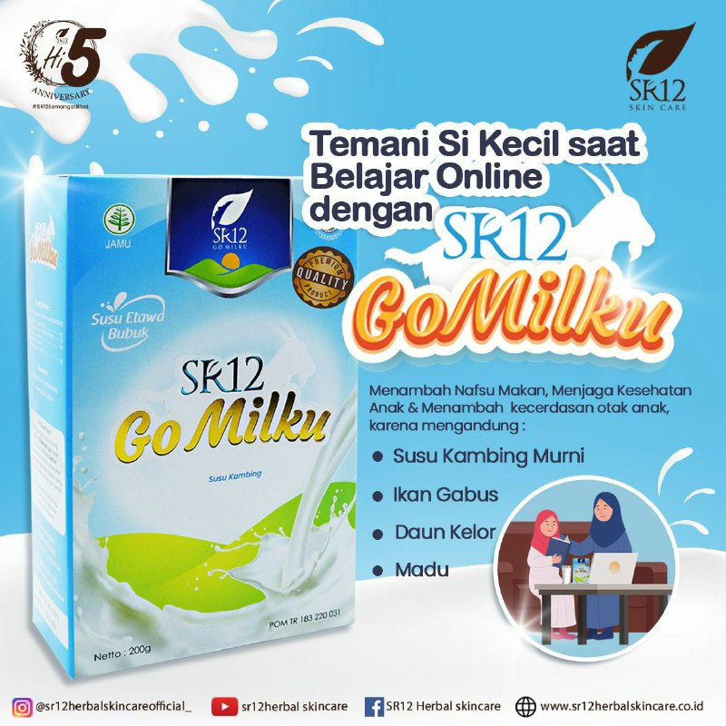 🌿🥛GOMILKU SR12 juga bisa membantu meningkatkan kecerdasan otak anak, menambah nafsu makan juga untuk meningkatkan daya tahan tubuh terhadap serangan virus dan bakteri🌿🥛Y0k berikan susu terbaik GOMILKU SR12  untuk tumbuh kembang anak anda. Temani si kecil Belajar Online dengan  GO MILKU/Susu Kambing Etawa terbaik persembahan dari SR12 HERBAL 💐💐💐🌿🥛Produk baru Launching  namun testimoni langsung bertebaran.menyatakan Susu Kambing/GOMILKU SR12 ini sangat mantuuul kualitasnya tidak bau Prengus, tidak amis,tidak bikin enegh, bisa di minum dari bayi 6 bulan ke atas, anak2, dewasa hingga para manula😉🤩👍🌿🥛Tidak mengandung gula, tapi mengandung madu murni sebagai pemanis alami yang tentunya sangat sehat dan menyehatkan, artinya aman untuk penderita diabetes. MasyaAllah 🌿🥛Komposisi: Susu Kambing Etawa, Madu, Daun Kelor dan Ikan GabusReady STOCKGerceeep...sebelum kehabisaaan 📣📣📣WA/Telegram 👉0821-5799-8873AGEN RESMI SR12 HERBAL SKINCARE BALIKPAPAN KAL-TIM