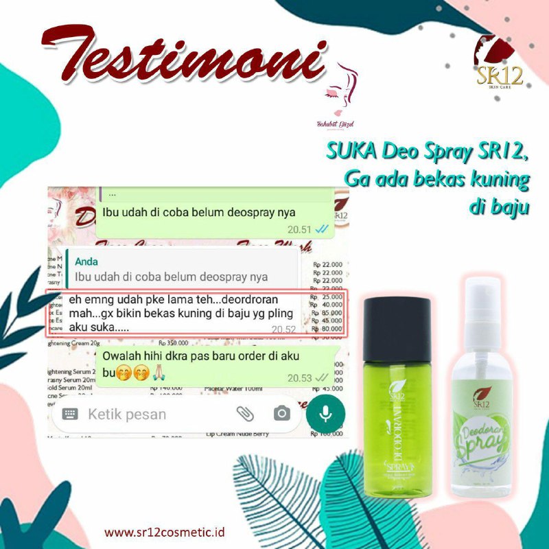 🌿🌸 ini yang membuat deodorant spray SR12 lebih unggul dari deodorant lain. Ampuh mengatasi macam2 bau yaitu bau ketiak, bau kaki, bau helm,  bau sepatu, mencerahkan ketiak hitam, tidak bernoda di baju, tidak menyebabkan ketiak hitam, menghambat pertumbuhan butek(bulu keti), mengatasi keringat berlebih🌿🌸 Deodorant ini aman untuk busui, bumil dan anak-anak, karena herbal alami, non Alkohol & non parfum 🌿🍋komposisinya 100% alami: Air murni, tawas, jeruk nipis, kapur sirih, Aloe barbadensis leaf Juice sehingga kulit ketiak tetap sehat no iritasiMove on yuk ke deodorant kekinian SR12 yang tidak berbau ini, tapi ampuh mengatasi macam-macam bauJngn sampai bau badanmu  mendzolimi orang sekitarmu ya😅Ready stock🍋Deodorant spray🍋Deodorant spray premium WA/telegram👉0821-5799-8873AGEN RESMI SR12 HERBAL SKINCARE,  BALIKPAPAN KAL-TIMMampir yuks 👇shopee.co.id/agenresmisr12Atautokopedia.com/sr12balikpapan____Bisa pakai voucher free ongkir dan bisa COD juga lo🌿🌸 ini yang membuat deodorant spray SR12 lebih unggul dari deodorant lain. Ampuh mengatasi macam2 bau yaitu bau ketiak, bau kaki, bau helm,  bau sepatu, mencerahkan ketiak hitam, tidak bernoda di baju, tidak menyebabkan ketiak hitam, menghambat pertumbuhan butek(bulu keti), mengatasi keringat berlebih🌿🌸 Deodorant ini aman untuk busui, bumil dan anak-anak, karena herbal alami, non Alkohol & non parfum 🌿🍋komposisinya 100% alami: Air murni, tawas, jeruk nipis, kapur sirih, Aloe barbadensis leaf Juice sehingga kulit ketiak tetap sehat no iritasiMove on yuk ke deodorant kekinian SR12 yang tidak berbau ini, tapi ampuh mengatasi macam-macam bauJngn sampai bau badanmu  mendzolimi orang sekitarmu ya😅Ready stock🍋Deodorant spray🍋Deodorant spray premium WA/telegram👉0821-5799-8873AGEN RESMI SR12 HERBAL SKINCARE,  BALIKPAPAN KAL-TIMMampir yuks 👇shopee.co.id/agenresmisr12Atautokopedia.com/sr12balikpapan____Bisa pakai voucher free ongkir dan bisa COD juga lo