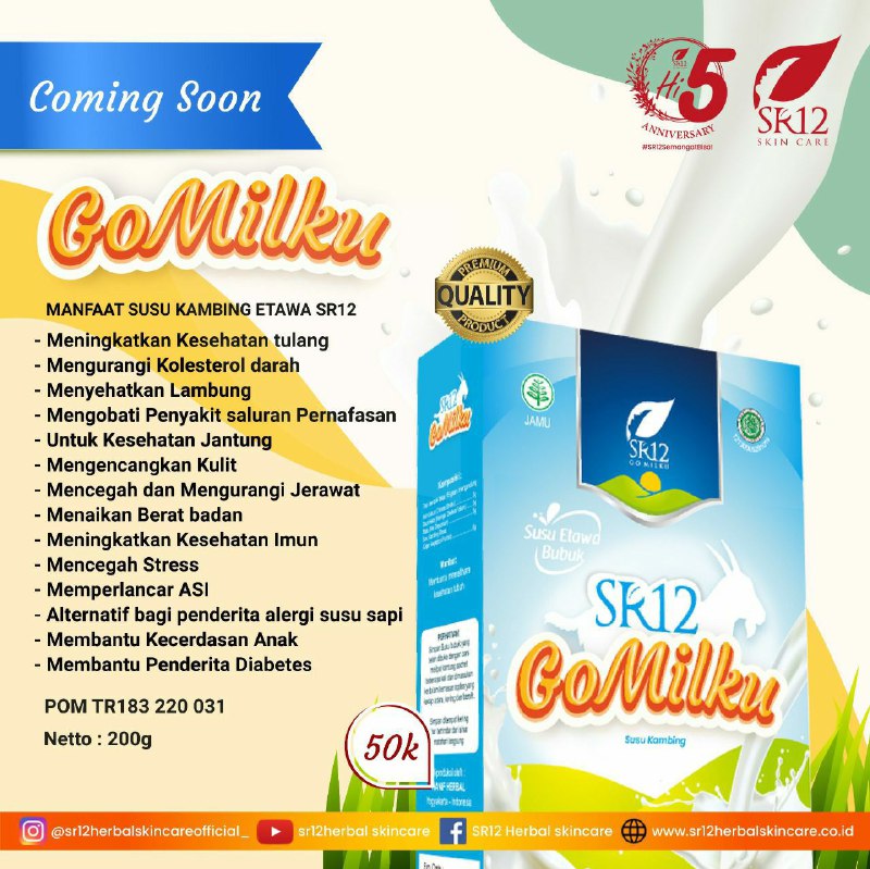 C0ming soon... SUSU KAMBING ETAWA  persembahan terbaru dari SR12 Herbal Skincare. 🥛GO MILKU SR12 🥛 insyaAllah Segera Launching bulan Februari nanti. Komposisi  : Susu kambing Etawa, Ikan Gabus, daun kelor dan madu. Masya Allah SR12 semakin mantap👍👍👍Menebar Manfaat pada sesama🥰💐Open PO ya...awal FEBRUARI 2021 insyaAllah Launching ya...Yok list dari sekarang biar segera kebagian.WA/telegram👉0821-5799-8873AGEN RESMI SR12 HERBAL SKINCARE BALIKPAPAN KAL-TIMC0ming soon... SUSU KAMBING ETAWA  persembahan terbaru dari SR12 Herbal Skincare. 🥛GO MILKU SR12 🥛 insyaAllah Segera Launching bulan Februari nanti. Komposisi  : Susu kambing Etawa, Ikan Gabus, daun kelor dan madu. Masya Allah SR12 semakin mantap👍👍👍Menebar Manfaat pada sesama🥰💐Open PO ya...awal FEBRUARI 2021 insyaAllah Launching ya...Yok list dari sekarang biar segera kebagian.WA/telegram👉0821-5799-8873AGEN RESMI SR12 HERBAL SKINCARE BALIKPAPAN KAL-TIM