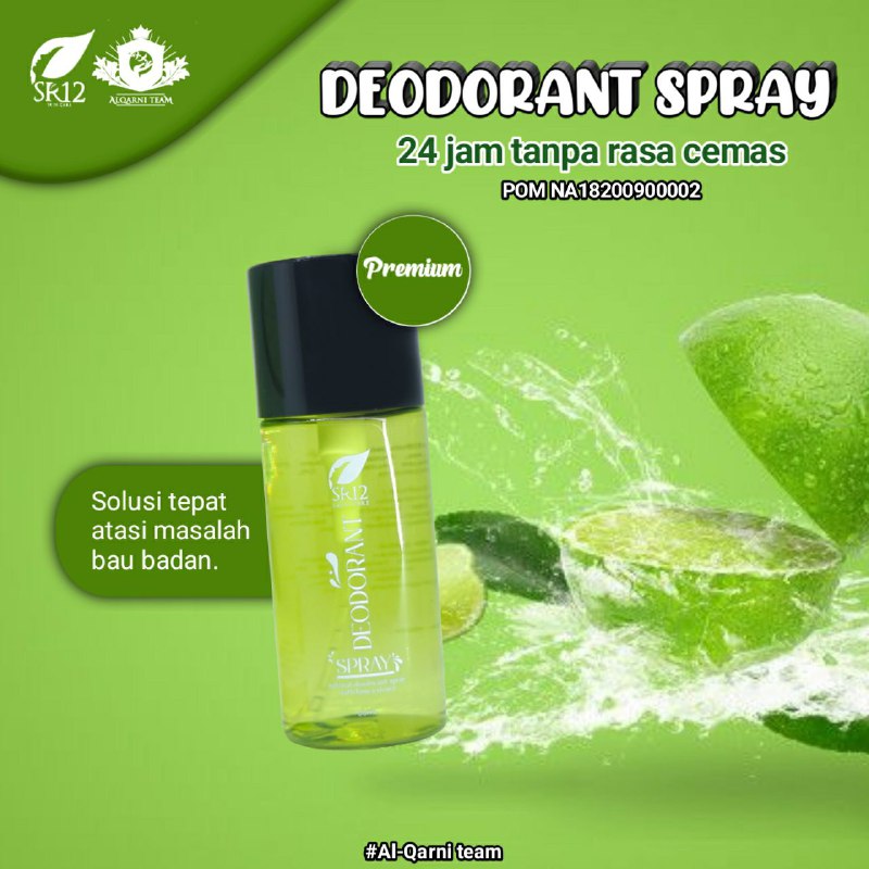 *DEODORANT SPRAY PREMIUM*POM : NA 1820090002Netto : 60ml *Kandungan :*Aqua, Potassium Alum (Tawas), Citrus Aurantifolia Oil, Kallum Hidroksida *Manfaat :*Membantu mengurangi keringat yang berlebih dan membantu mengurangi bau badan tidak sedap akibat bakteri.*Cara pakai :*Semprotkan deodorant spray setelah habis mandi di ketiak sebanyak 2-3 semprot lalu usap. _Larutan ini tidak berbau dan tidak beralkohol._*Disarankan pemakaian minimal usia 5 tahun keatas*Wa/telegram 👉0821-5799-8873AGEN RESMI SR12 HERBAL SKINCARE BALIKPAPAN atau kunjungi toko online kami 👉tokopedia.com/sr12balikpapan