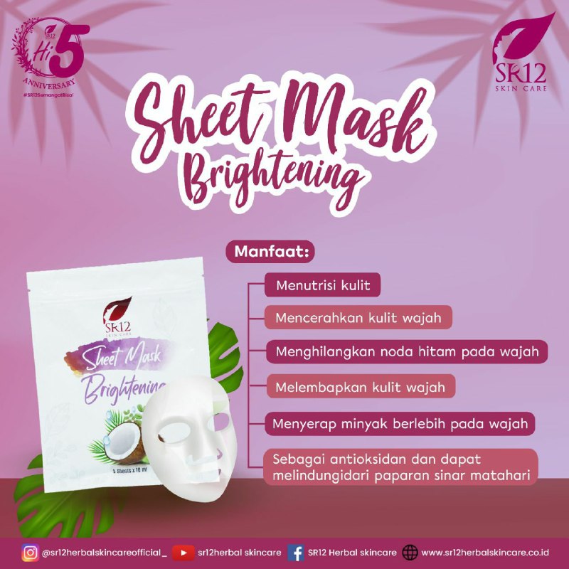 Topeng ajaib yang bikin cantikGimana nggak cantik...? kalau sekali pakai setara dengan 5 kali pemakaian serum😍😍Nah lho... Nah lho....🤗🌿Sheet mask yang diaplikasikan akan melembabkan kulit dengan baik dan mendalam, menghilangkan jerawat dan sebum, meremajakan kulit, mencegah penuaan dini serta hiperpigmentasi.🌿Apa  Kelebihan sheetmask SR12  ?     Jawab:👉Sheetmask Acne SR12komplit banget.. Udah dapat 3 kandungan Yaitu tea tree, carchoal, cocos. Sedangkan Merk lain umumnya hanya cuma 1-2 kandungan saja👉 Sheet Brightening SR12  Ada kandungan akar manisnya😎yg jarang di jual di merk luaran🤗Hayo mau pilih yang mana ?🌿 Sheet Mask Acne untuk kulit berjerawat🌿 Sheet Mask Brightening untuk mencerahkan Ready Stock🤩🤩🤩WA/Telegram👉0821-5799-8873AGEN RESMI SR12 HERBAL SKINCARE BALIKPAPAN KALTIMMampir ke shopeeku yuk👇shopee.co.id/agenresmisr12Atau tokpedku 👇tokopedia.com/sr12balikpapan(Manfaatkan Voucher Gratis Ongkir Ekstra mu dan bisa COD juga lo...)Topeng ajaib yang bikin cantikGimana nggak cantik...? kalau sekali pakai setara dengan 5 kali pemakaian serum😍😍Nah lho... Nah lho....🤗🌿Sheet mask yang diaplikasikan akan melembabkan kulit dengan baik dan mendalam, menghilangkan jerawat dan sebum, meremajakan kulit, mencegah penuaan dini serta hiperpigmentasi.🌿Apa  Kelebihan sheetmask SR12  ?     Jawab:👉Sheetmask Acne SR12komplit banget.. Udah dapat 3 kandungan Yaitu tea tree, carchoal, cocos. Sedangkan Merk lain umumnya hanya cuma 1-2 kandungan saja👉 Sheet Brightening SR12  Ada kandungan akar manisnya😎yg jarang di jual di merk luaran🤗Hayo mau pilih yang mana ?🌿 Sheet Mask Acne untuk kulit berjerawat🌿 Sheet Mask Brightening untuk mencerahkan Ready Stock🤩🤩🤩WA/Telegram👉0821-5799-8873AGEN RESMI SR12 HERBAL SKINCARE BALIKPAPAN KALTIMMampir ke shopeeku yuk👇shopee.co.id/agenresmisr12Atau tokpedku 👇tokopedia.com/sr12balikpapan(Manfaatkan Voucher Gratis Ongkir Ekstra mu dan bisa COD juga lo...)